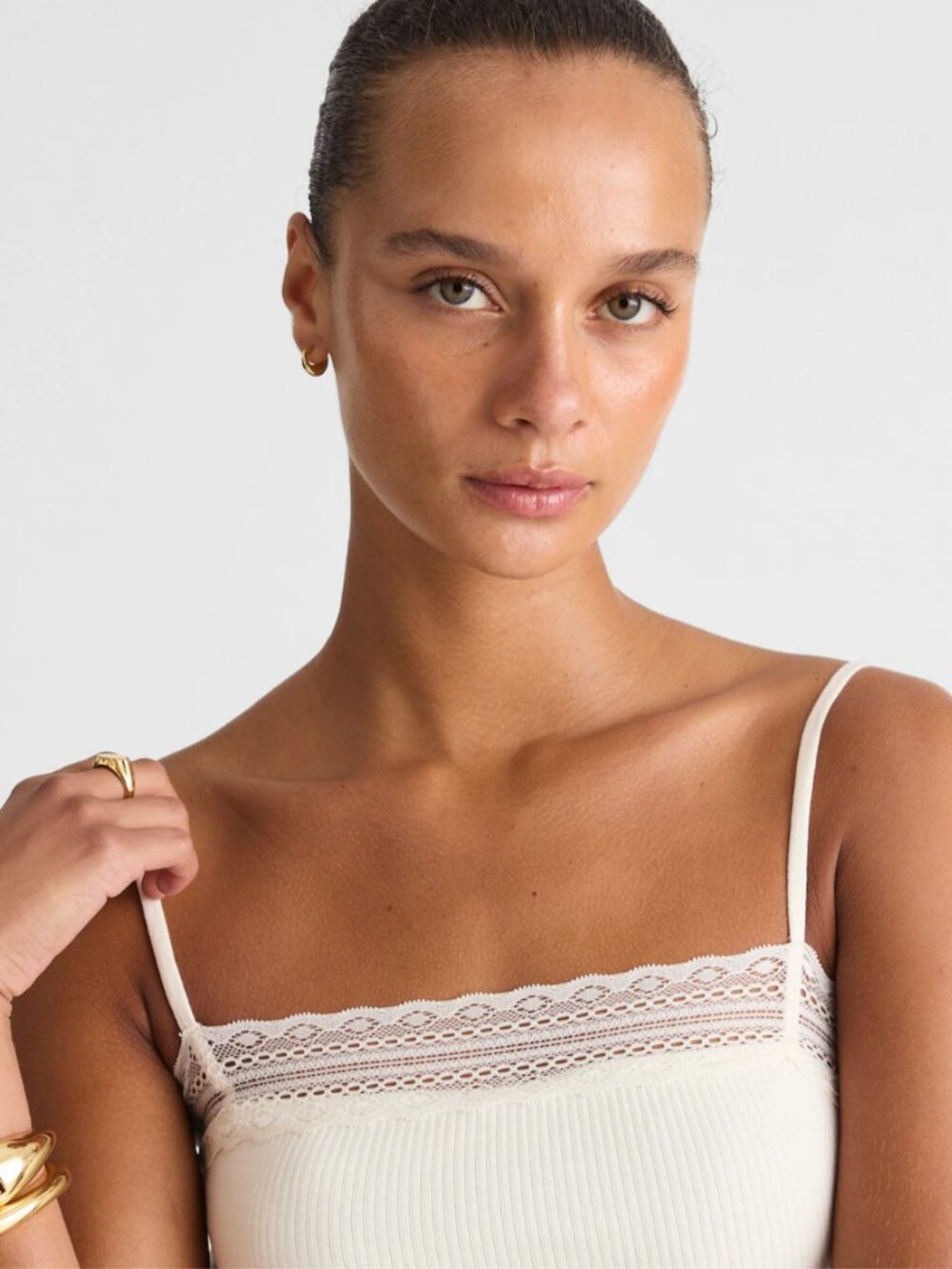 Madewell Lace-Trim Square-Neck Tank | Ivory